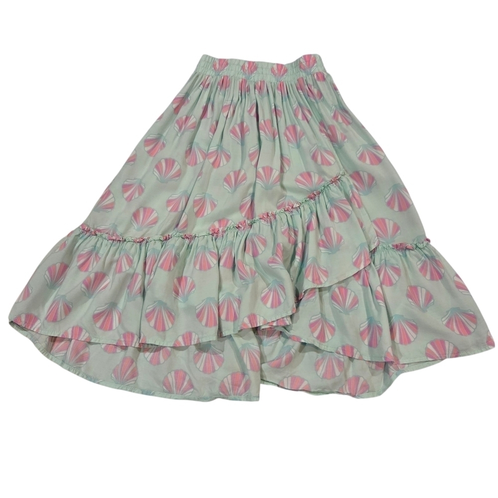 OshKosh B'gosh Girls Pink & Green Seashell Asymmetric Highlow  A-Line Skirt Sz 7